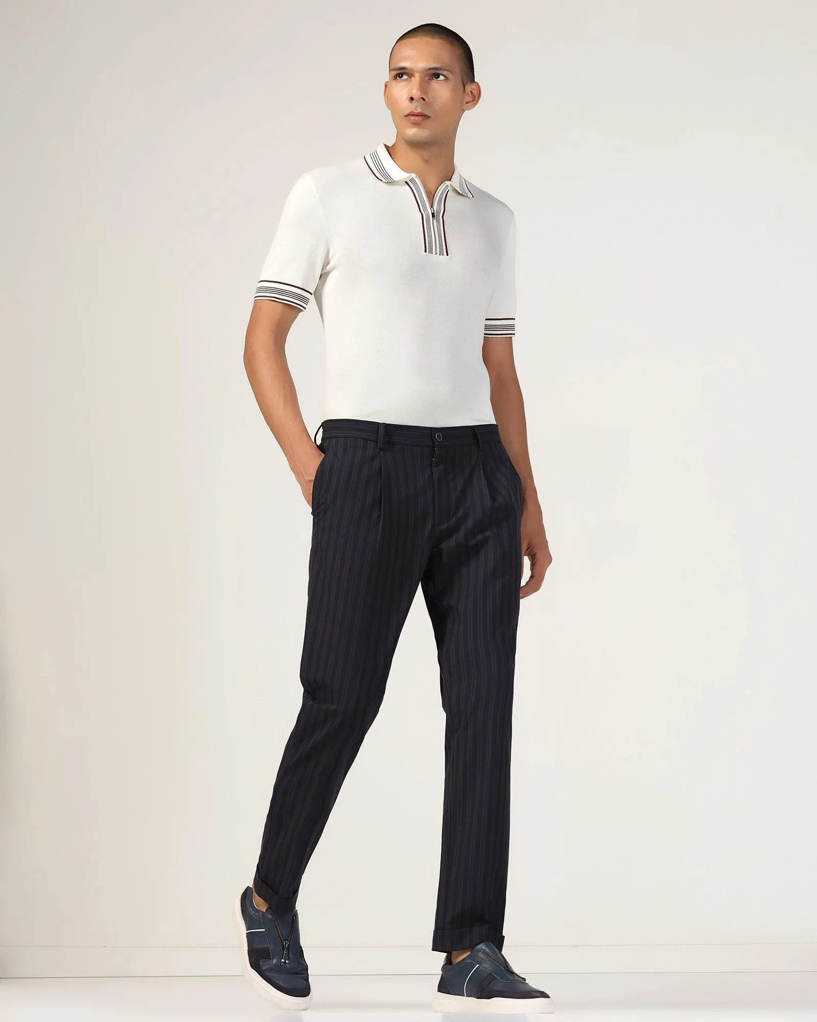 Anti Pilling Textile Sneaker Fit Brown Stripe Pant - Polo