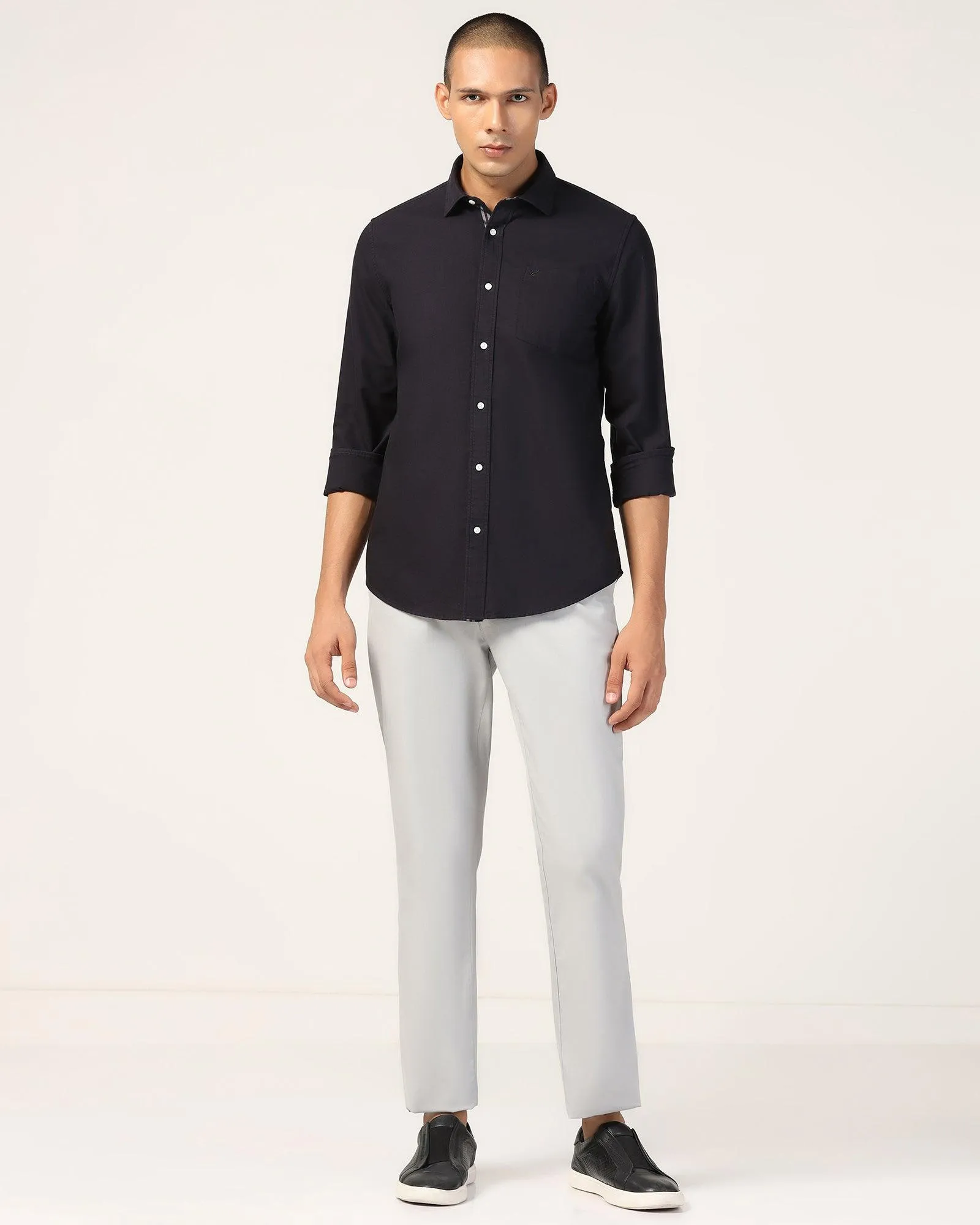 Casual Navy Solid Shirt - Solly Tuckable Hem Reinforced Seams