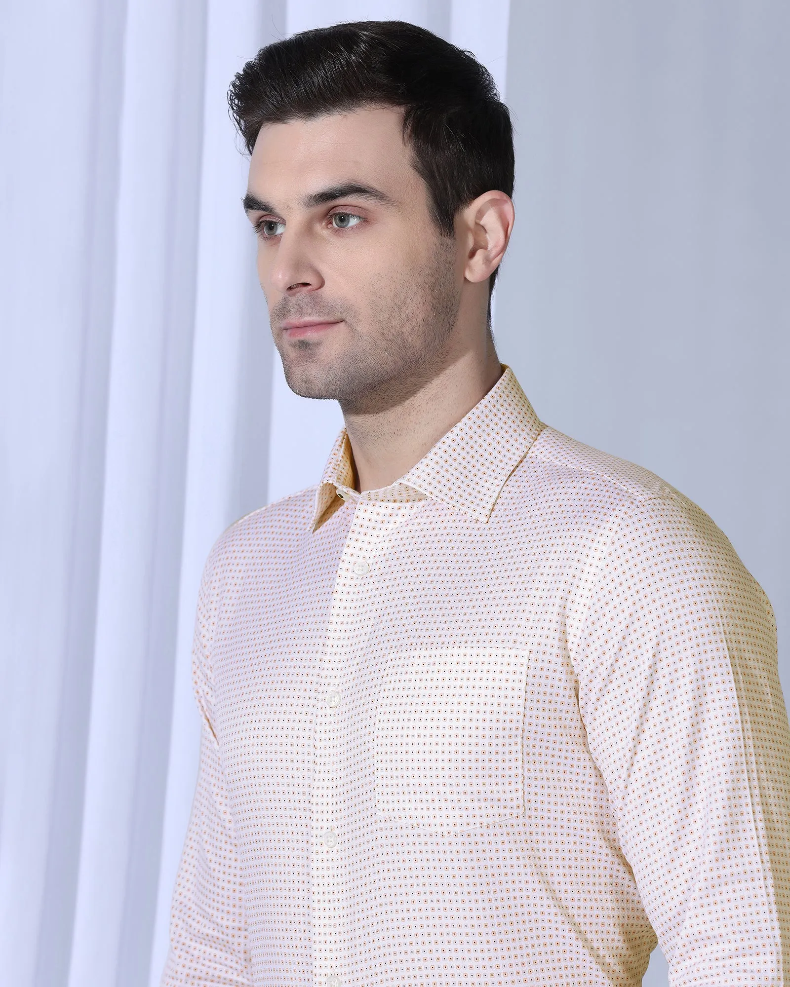 Temp Tech Formal White Printed Shirt - Vital Smooth Cotton Blend