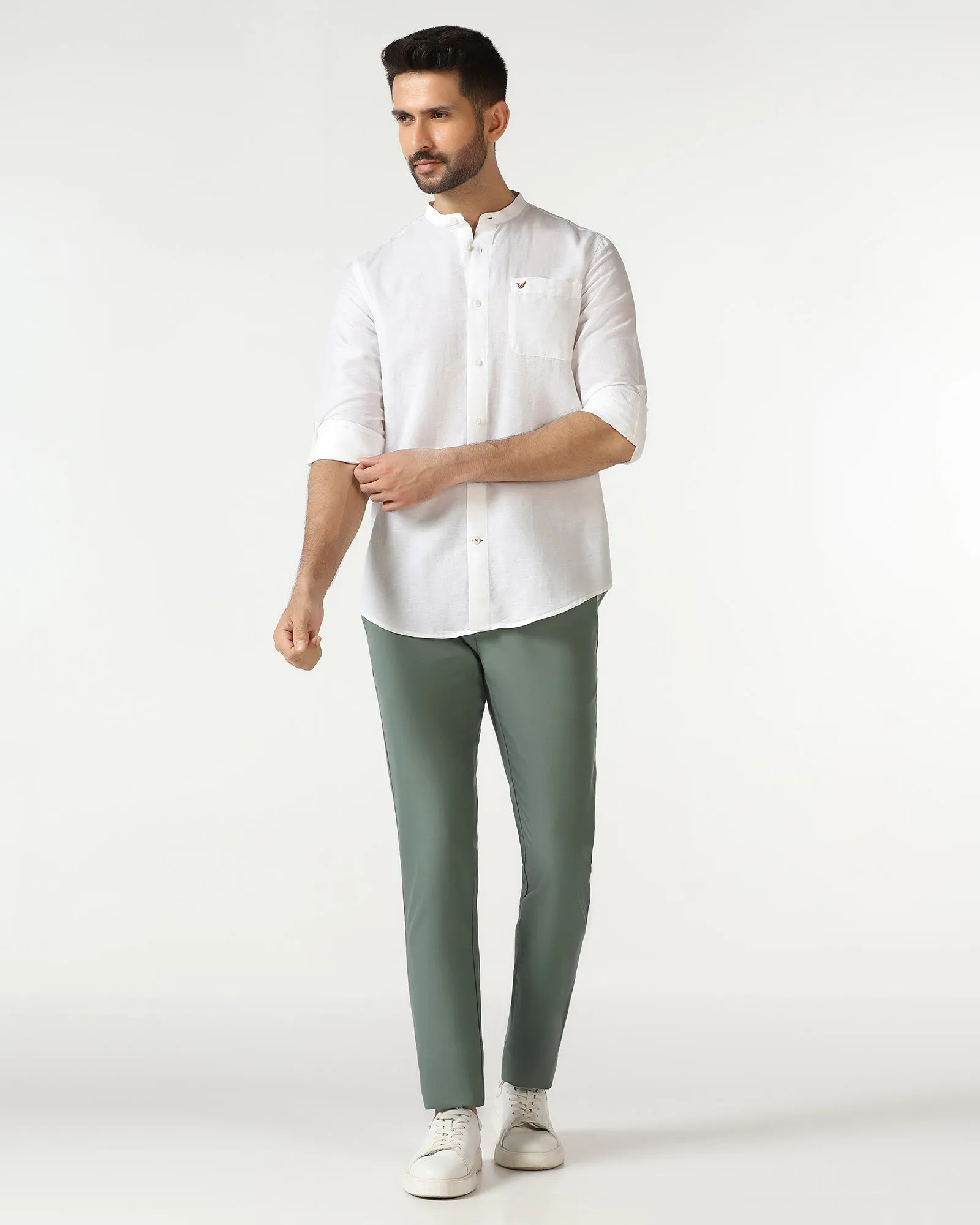 shopping spree Networking Session White Linen Solid Shirt - Salmon