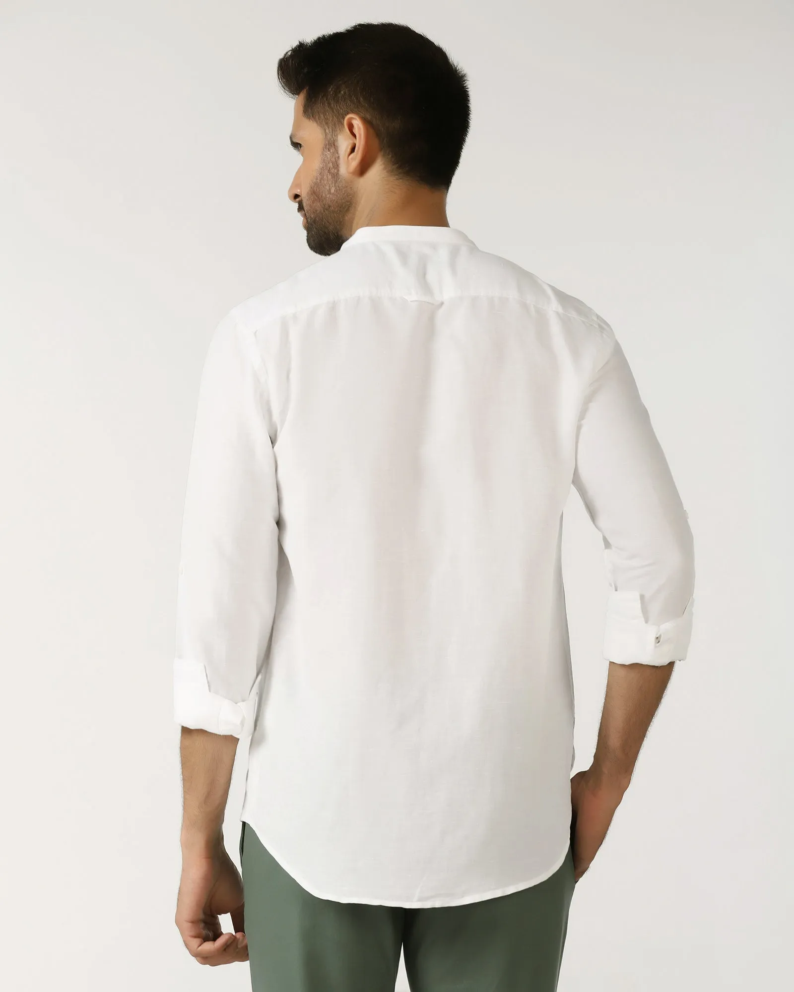 White Linen Solid Shirt - Salmon Statement Maker