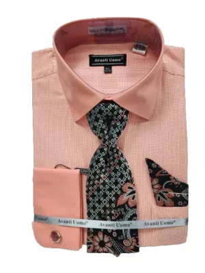 Contemporary Look Chic Ensemble AVANTI UOMO JQD PATTERN WITH TONE ON TONE COLLAR & CUFF DN130M CORAL