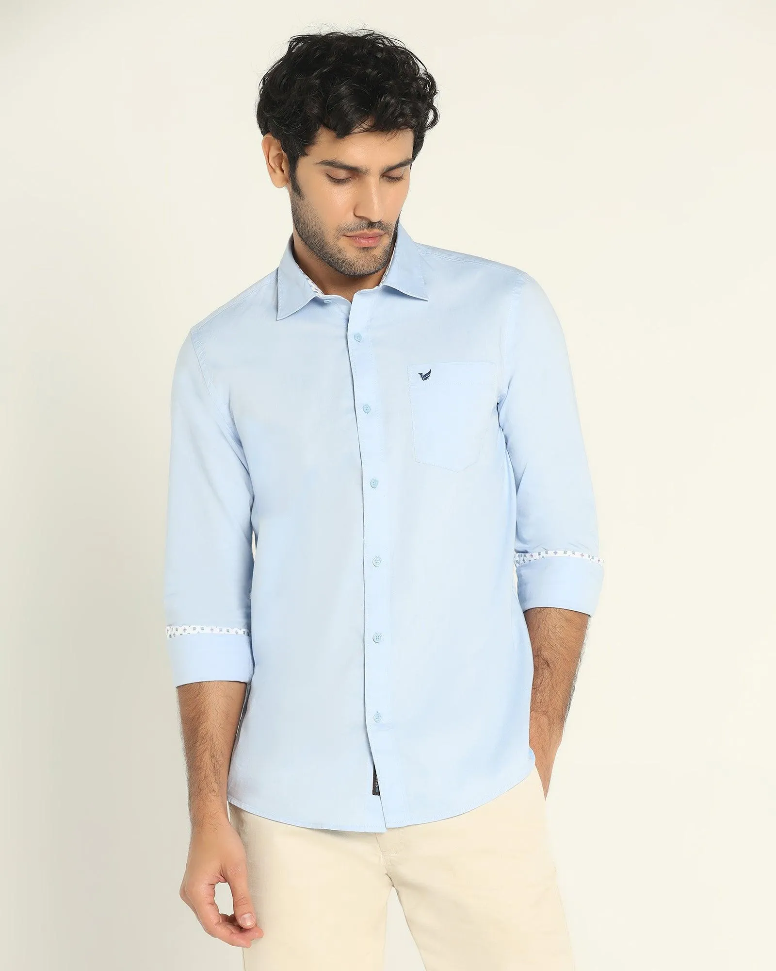 Casual Blue Solid Shirt - Torch Reinforced Side Vents