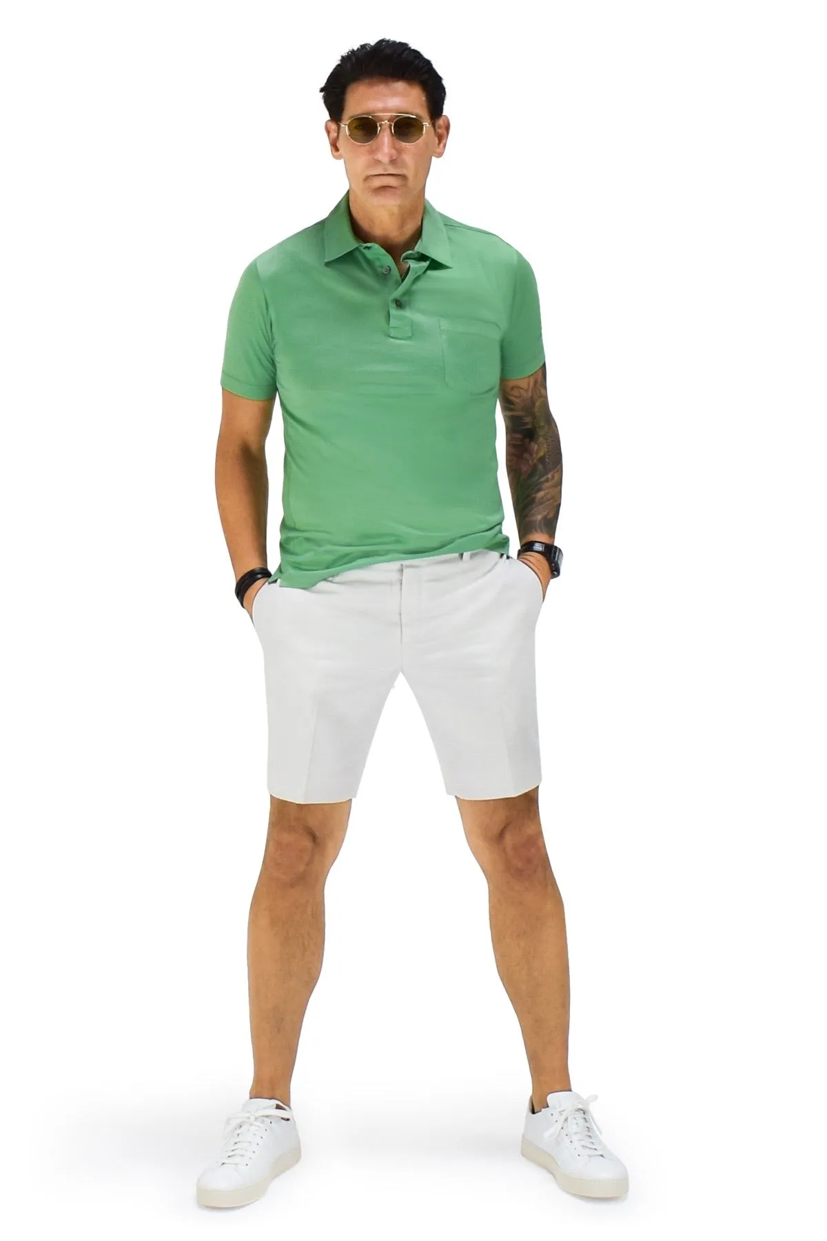 Snag Free Zipper Clean Feel David August Polished Cotton Shorts in Stone - Cut-to-Order