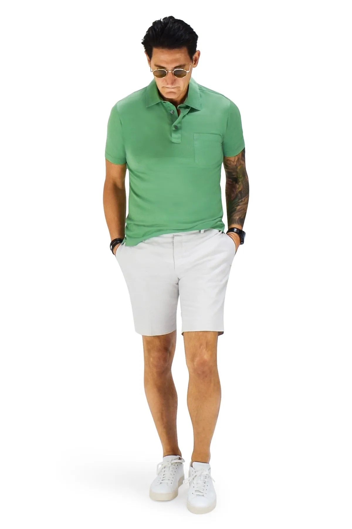 Casual Design David August Polished Cotton Shorts in Stone - Cut-to-Order