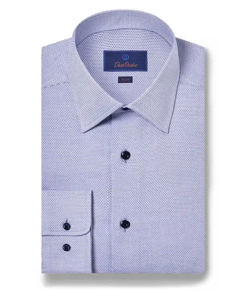 David Donahue Trim Fit Micro Dobby Dress Shirt in Blue Unisex Choice
