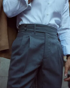 Dugdale New Fine Worsted - Grey High Rise Double Tab Pant Core Fit Trendy Fit