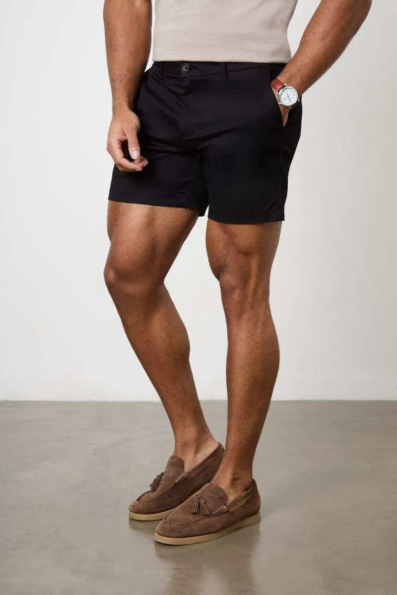 Athletic Fit Chino Shorts 5'' in Black Compact Storage Pocket