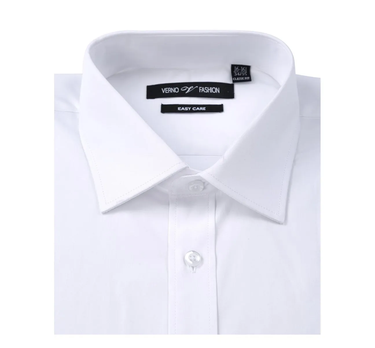 Designer Look Double Needle Hemming VERNO White Classic Fit Long Sleeve Travel Easy-Care Cotton Dress Shirt CS0220