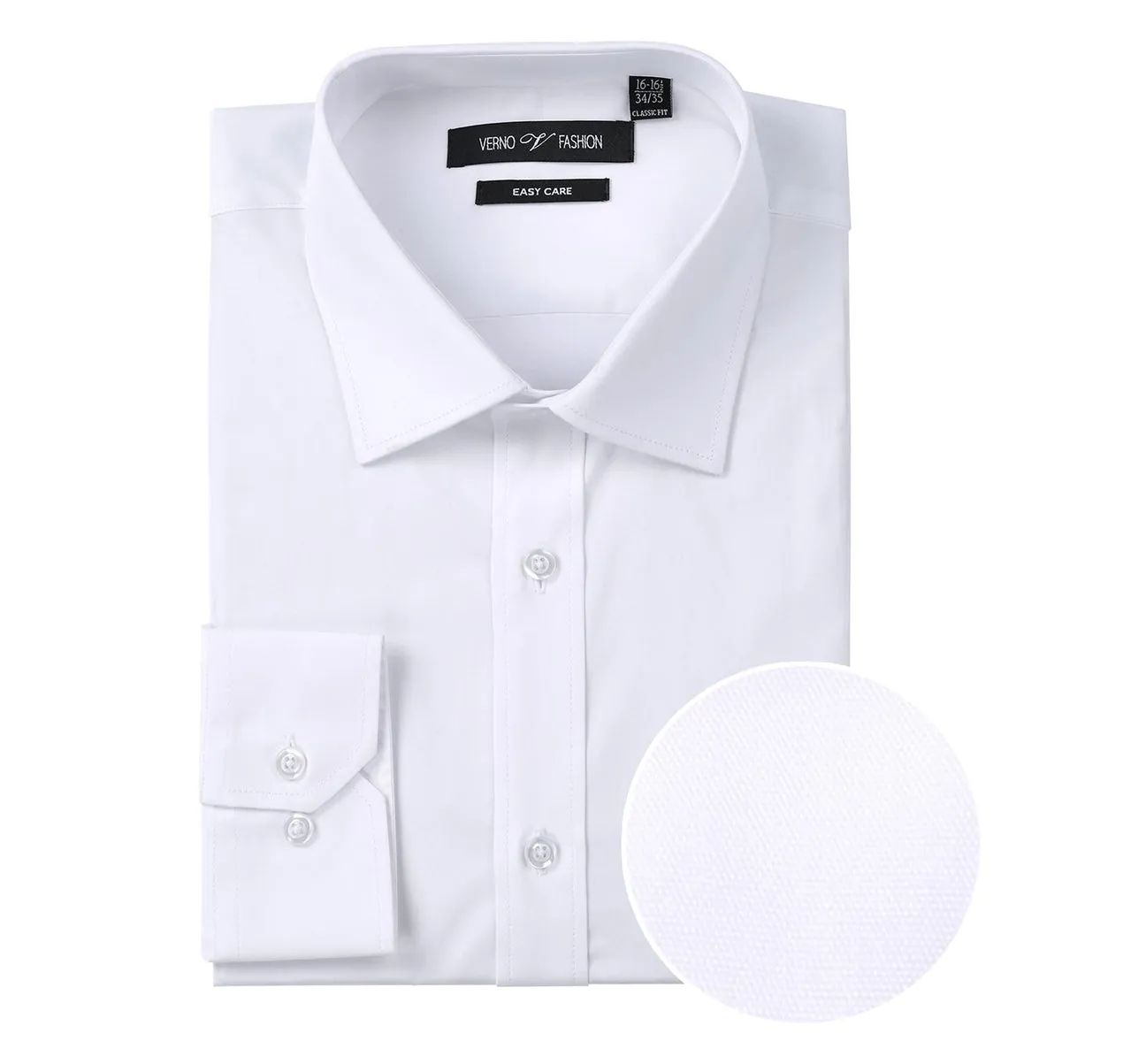 Plus size option VERNO White Classic Fit Long Sleeve Travel Easy-Care Cotton Dress Shirt CS0220