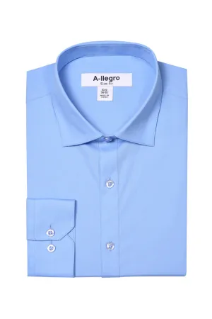 Men's Basic Slim Fit Dress Shirt in Blue - Full Button Up with Standard Collar Preppy Vibe Athletic Look