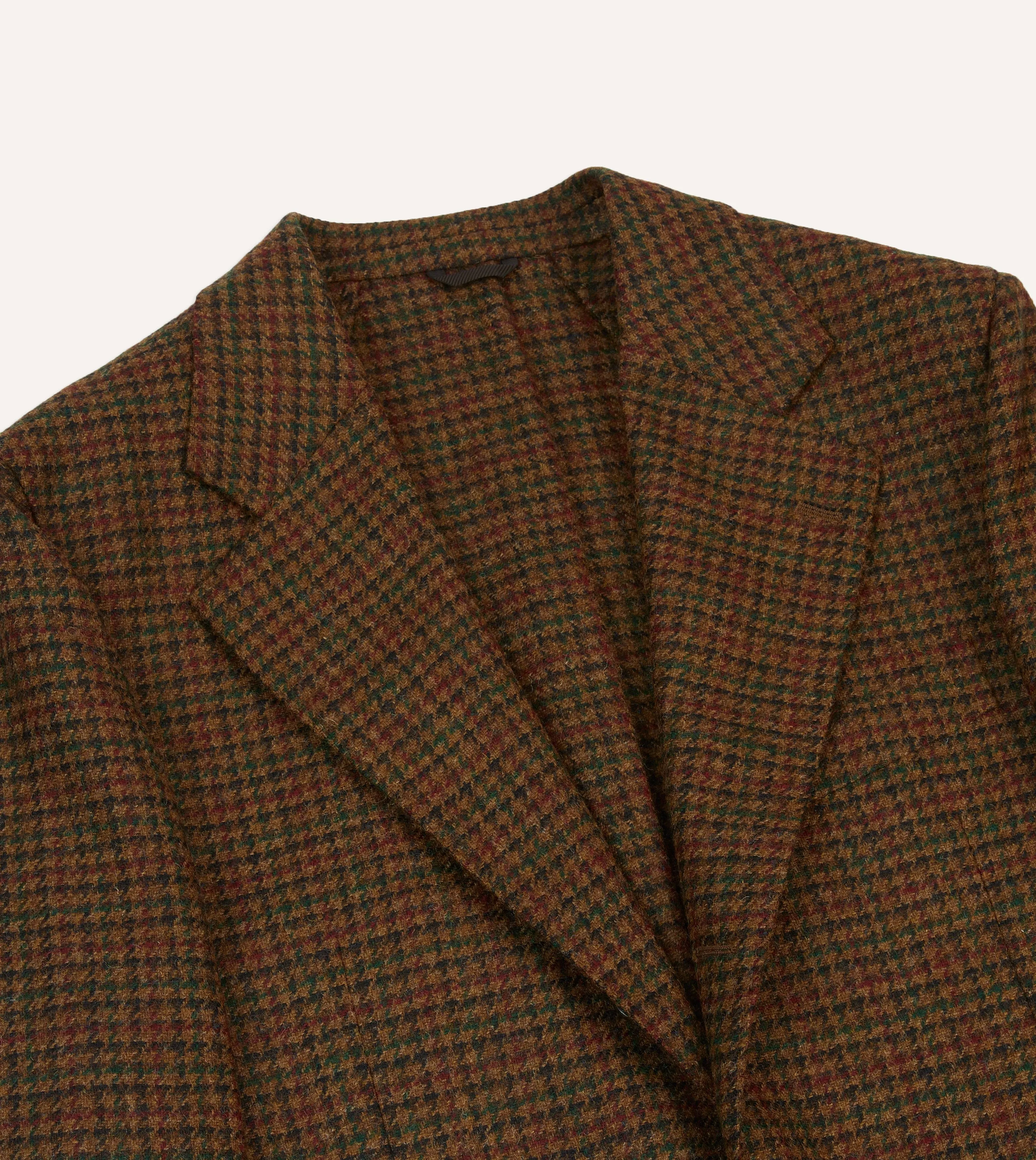 Brown Gun Club Check Tweed Blazer Flat Lock Stitching Two Way Zipper