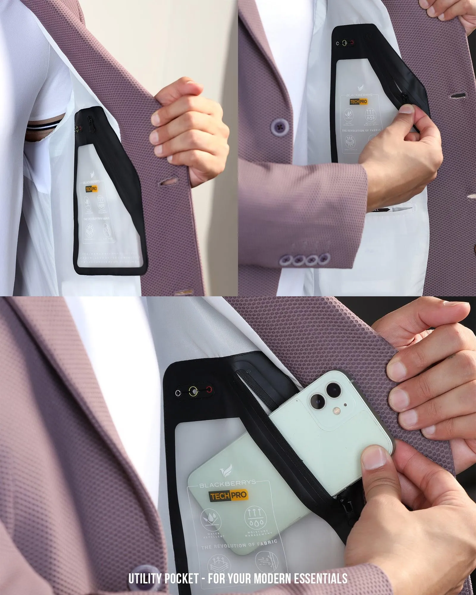 Friction Reducing Lining Non Irritating Edging TechPro Formal Dusty Pink Textured Blazer - Renault