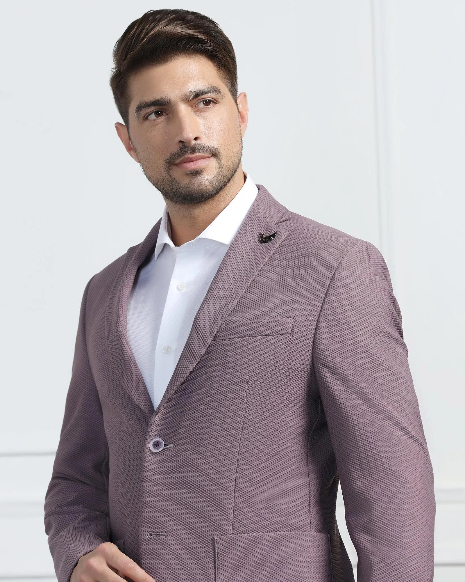 TechPro Formal Dusty Pink Textured Blazer - Renault Compression Fit Design Durable Outer Shell