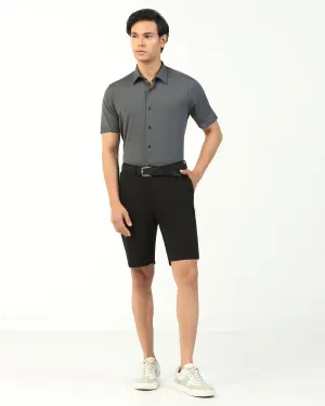night out outfit Stretch Woven Fabric TechPro Casual Black Solid Shorts - Serry