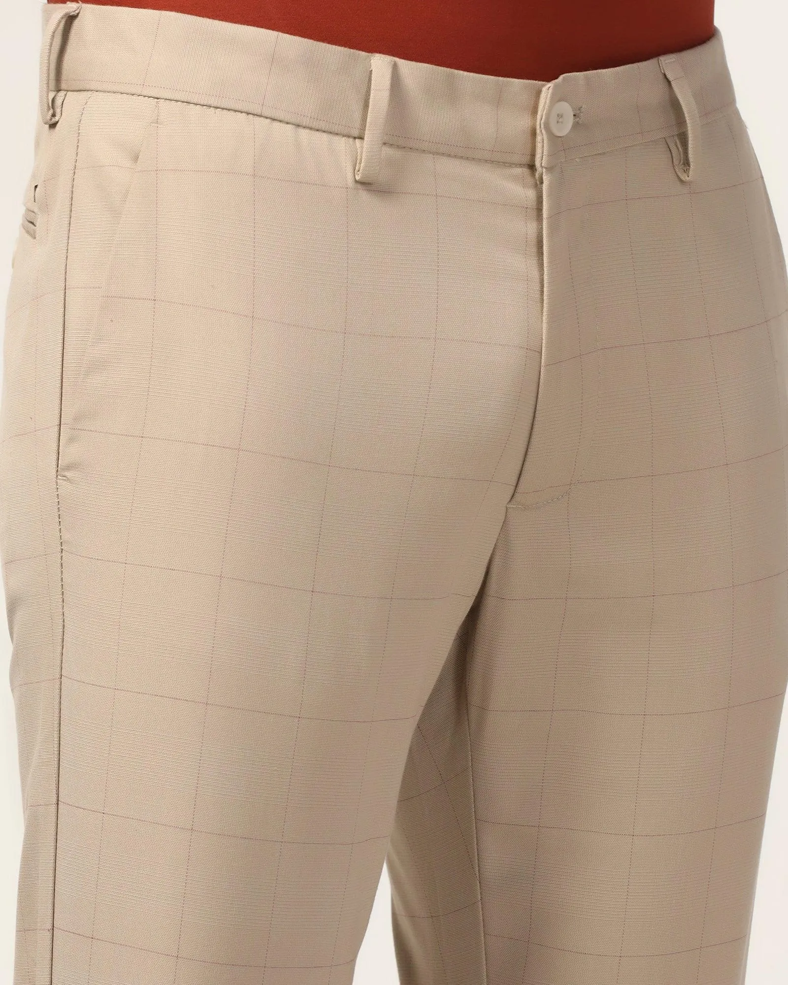 Easy Care Durable Comfort Slim Fit B-91 Casual Beige Check Khakis - Gap