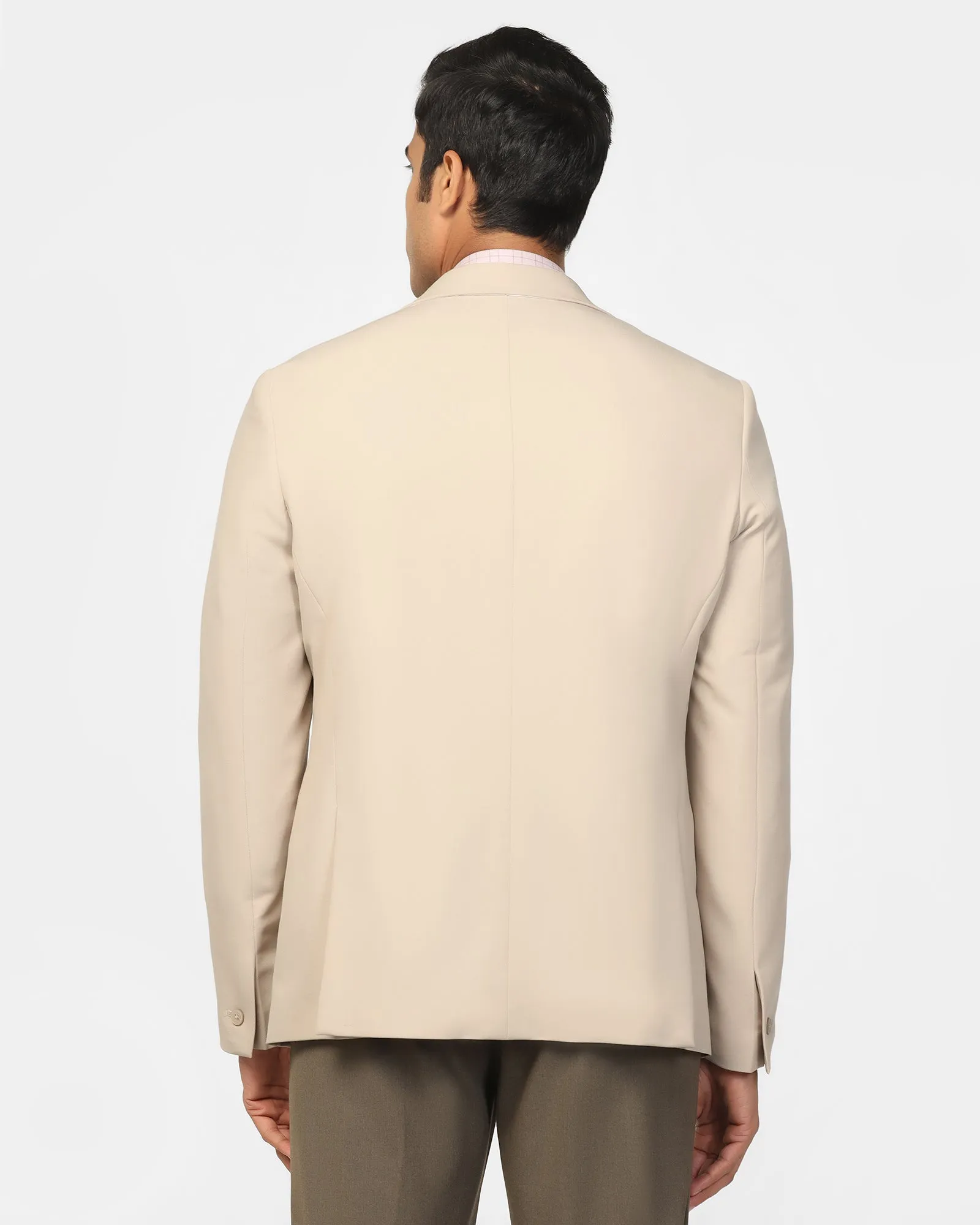 Formal Beige Solid Blazer - Kenneth FoldableStorageCapability Clean Fit
