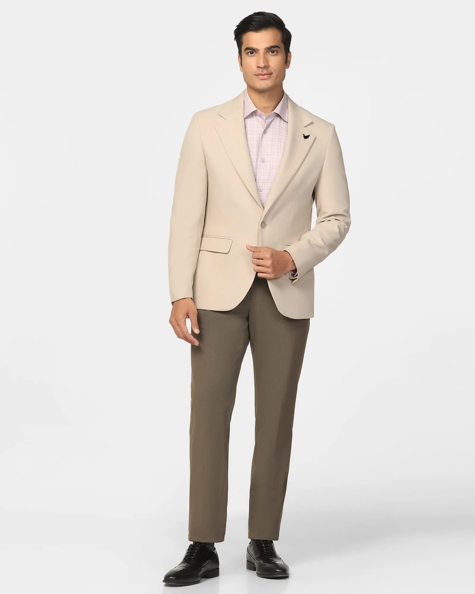 Formal Beige Solid Blazer - Kenneth Layered Collar Design