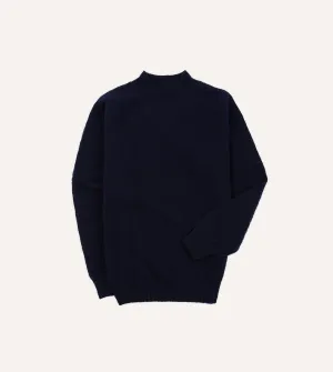 AntiClingFabric Comfortable Sweater Navy Brushed Shetland Mock Neck Jumper