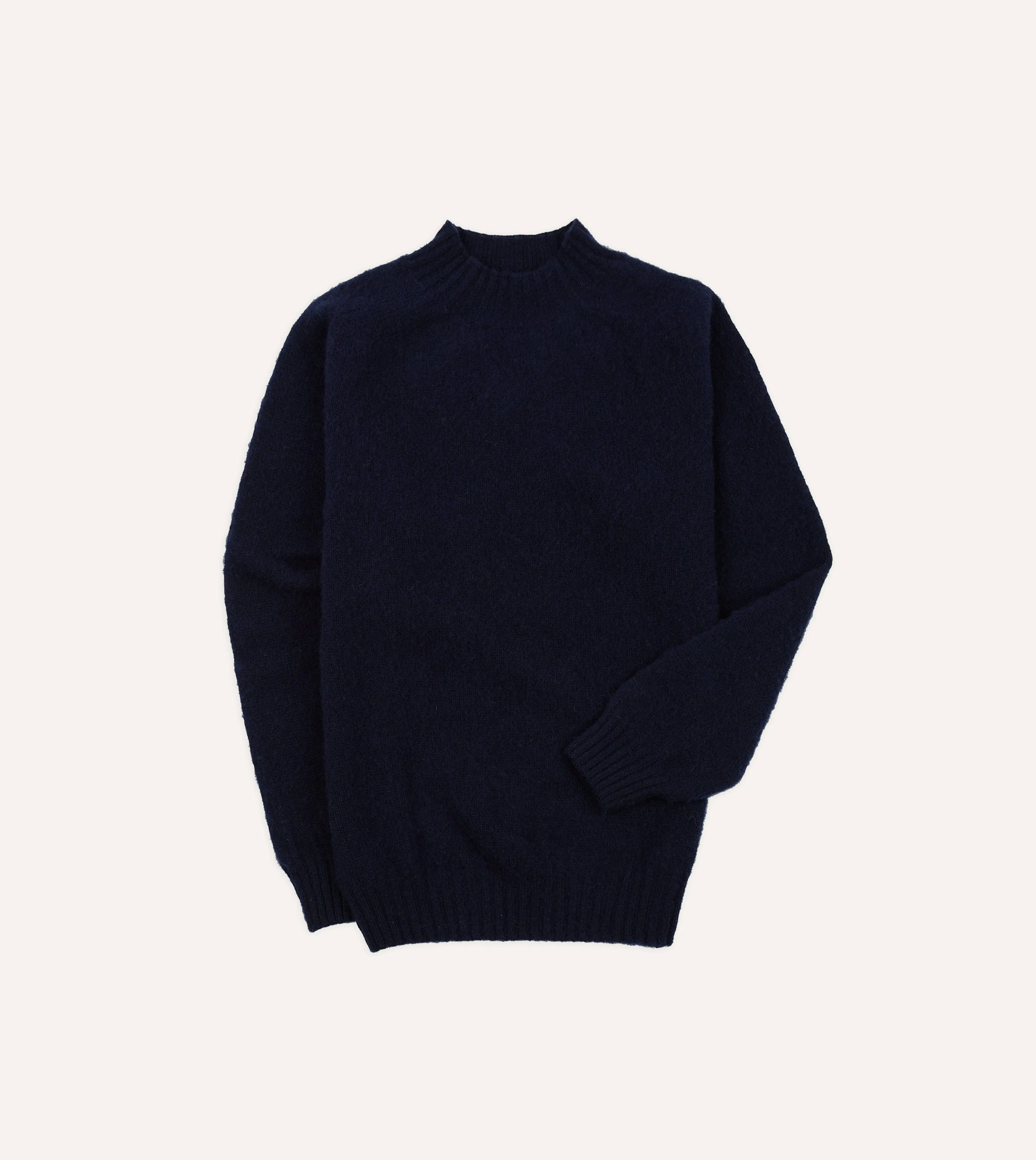 AntiClingFabric Comfortable Sweater Navy Brushed Shetland Mock Neck Jumper
