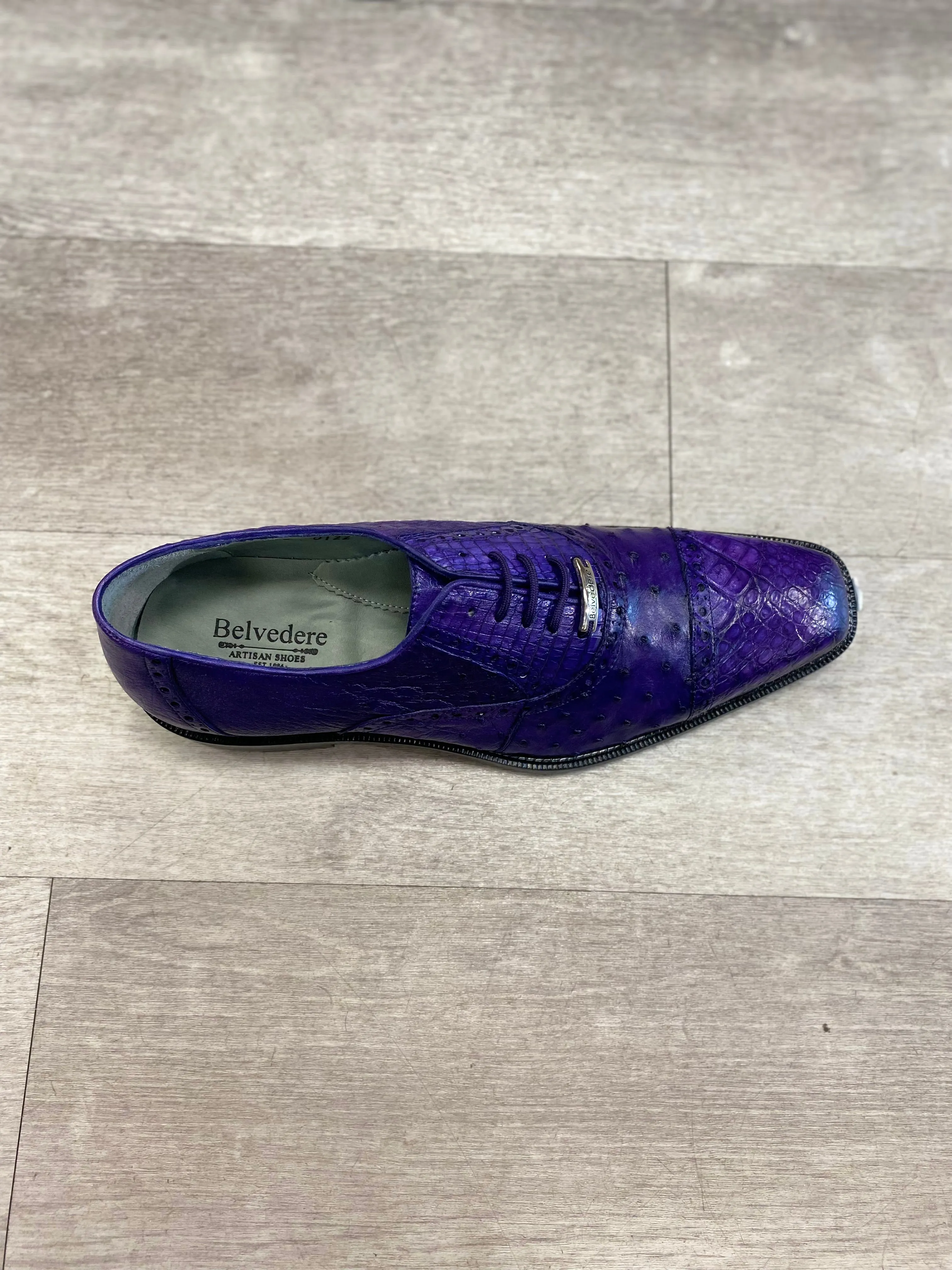 Belvedere - Onesto II, Genuine Ostrich and Caiman Crocodilus Dress Shoe - Purple - 1419 - IN STORE Trend Glow
