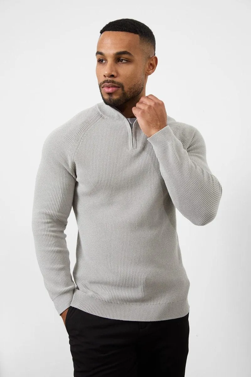 Casual Fashion Fisherman Textured Half Zip Neck in Soft Grey