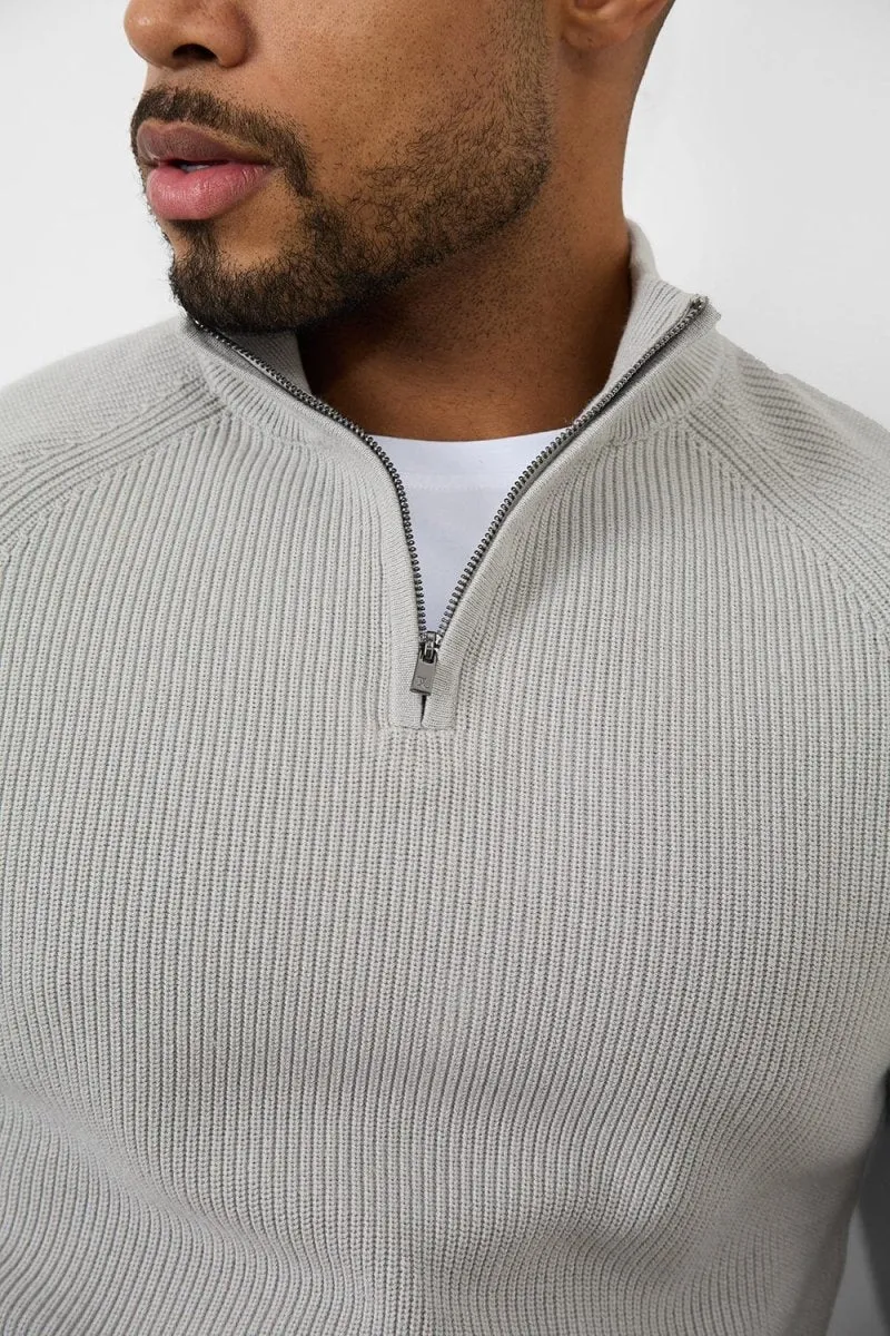 Fisherman Textured Half Zip Neck in Soft Grey Sprint Fit