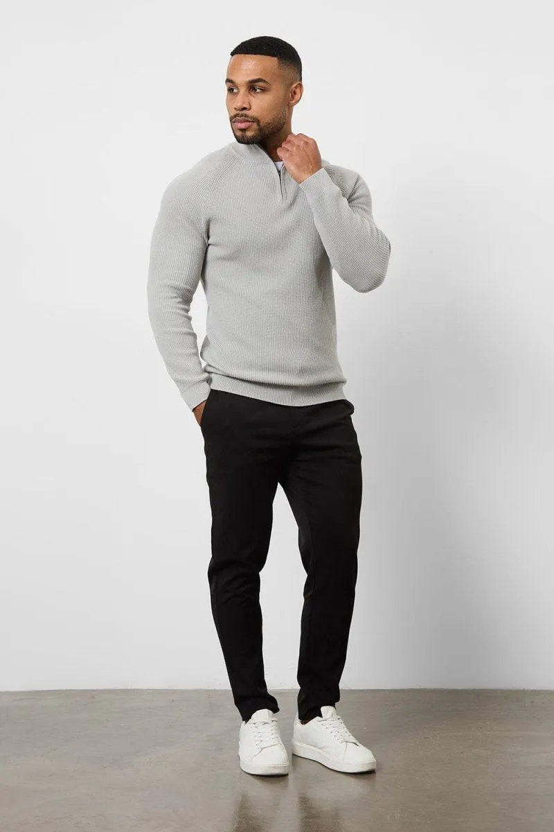 Fisherman Textured Half Zip Neck in Soft Grey NonRestrictive Movement