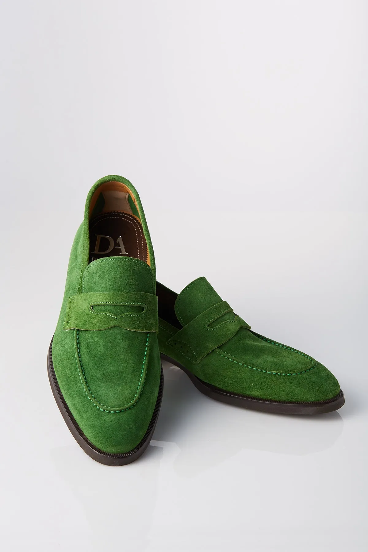 Sweat Resistant Comfort Seekers Long Move David August Suede Penny Loafer in Sport Green