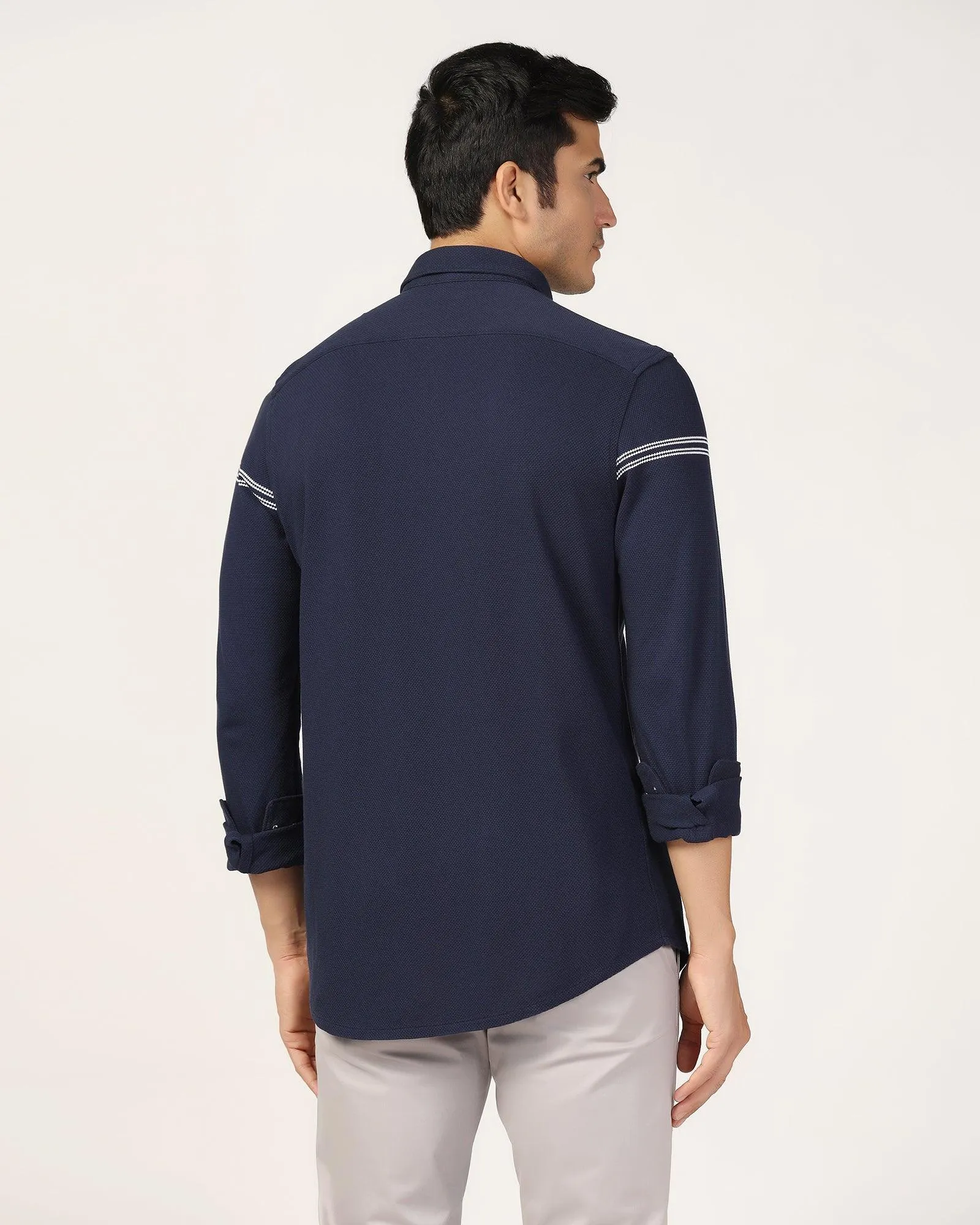 Odor Control Technology Youthful Style Casual Navy Textured Shirt - Liv