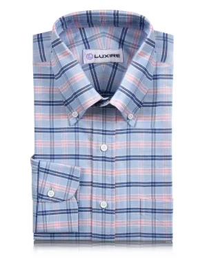 Lightweight Fabric Blue Pink Oxford Tattersall