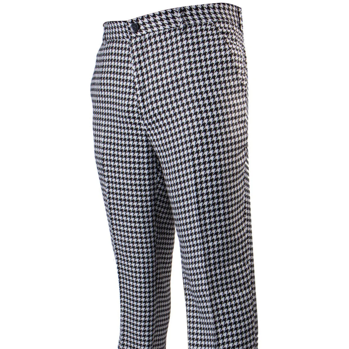 Stylish Waistband Utility Pockets Plaid White Big Houndstooth Pants