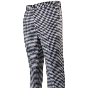Plaid White Big Houndstooth Pants Roomy Shape Reflective details