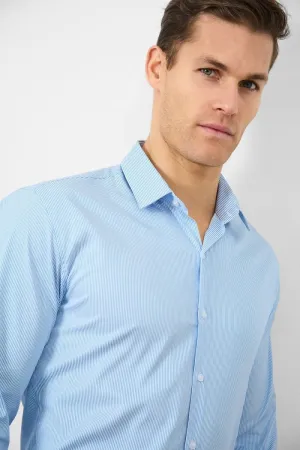 High-Quality Fabric Performance Business Shirt in Blue/White Bengal Stripe