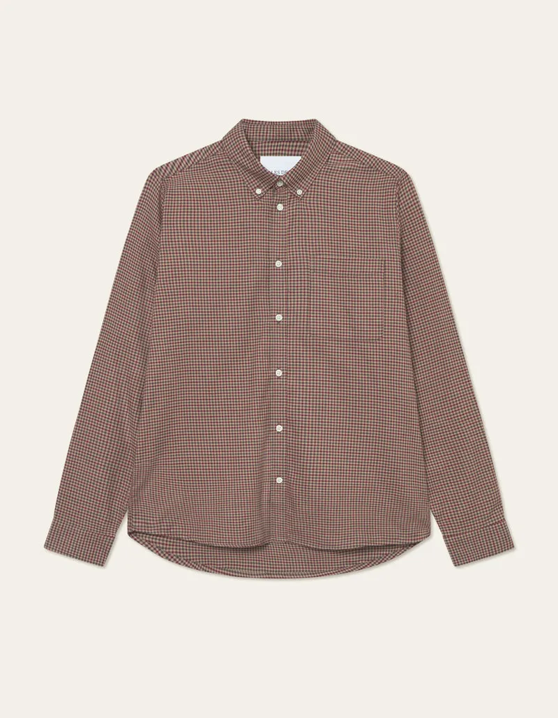 Low Care Konrad Check Flannel Shirt - Teak Brown