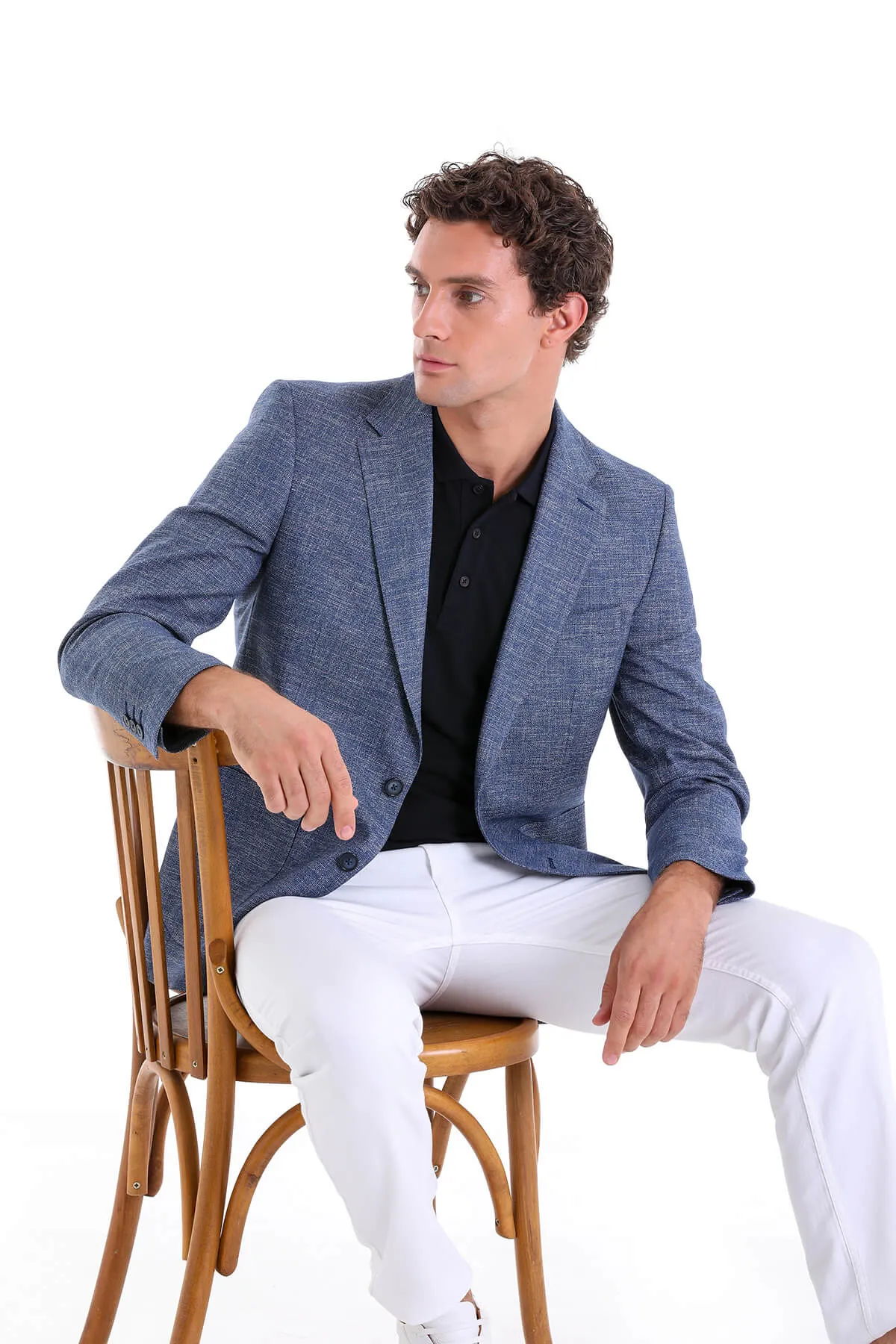 Regular Fit Light Navy Notch Lapel Classic Blazer Sleek Casual Basic Travel Fit