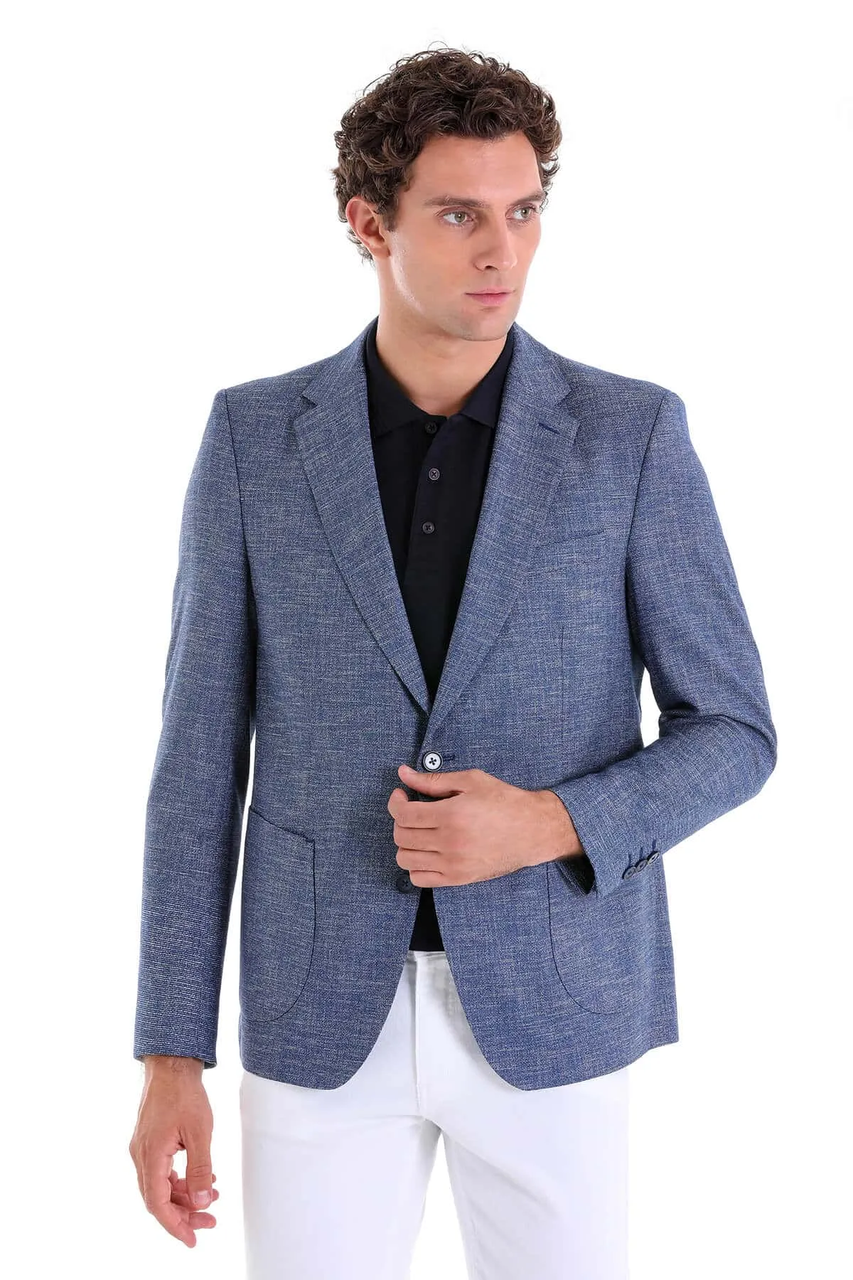 Reversible Dual Layer Crisp Weather Fit Regular Fit Light Navy Notch Lapel Classic Blazer