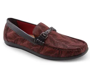 Men's Fashion Loafers Slip-On Shoes Asymmetrical Prints in Burgundy - S81 Toe Sure Casual Wear