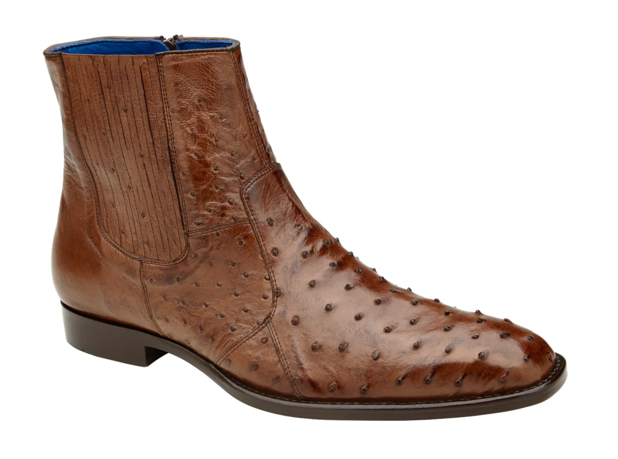 Genuine Ostrich Quill Chelsea Boot For Men in ANT BROWN - ROGER. Cordura Material