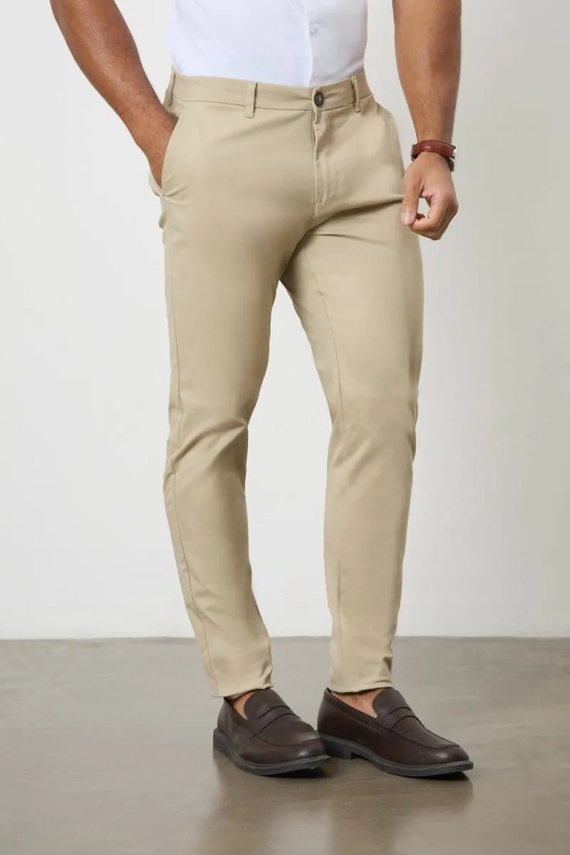 Athletic Fit Cotton Stretch Chino Pants in Stone DoubleLayeredKnees