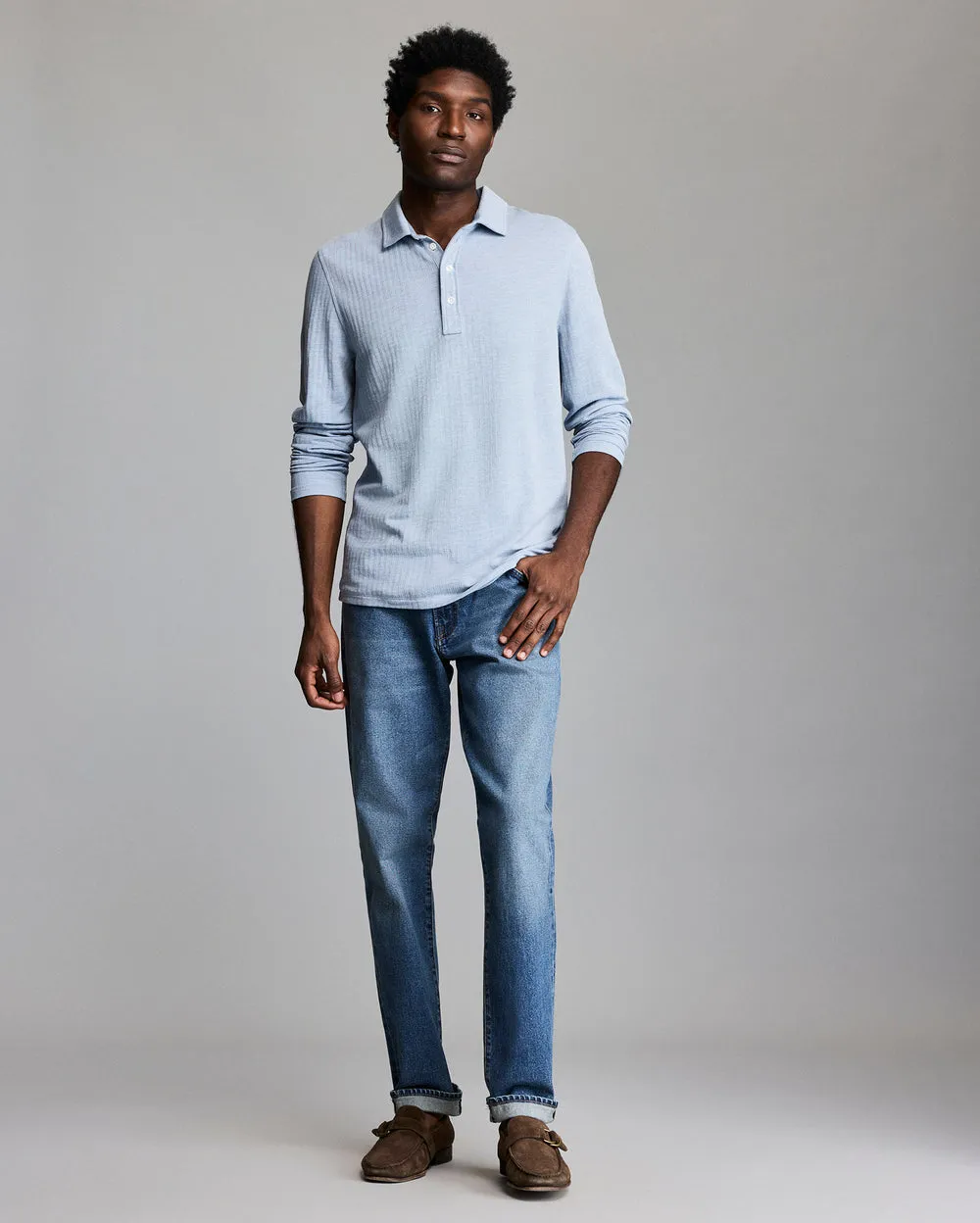 Herringbone Polo - Blue Fog MoistureManagement Technology