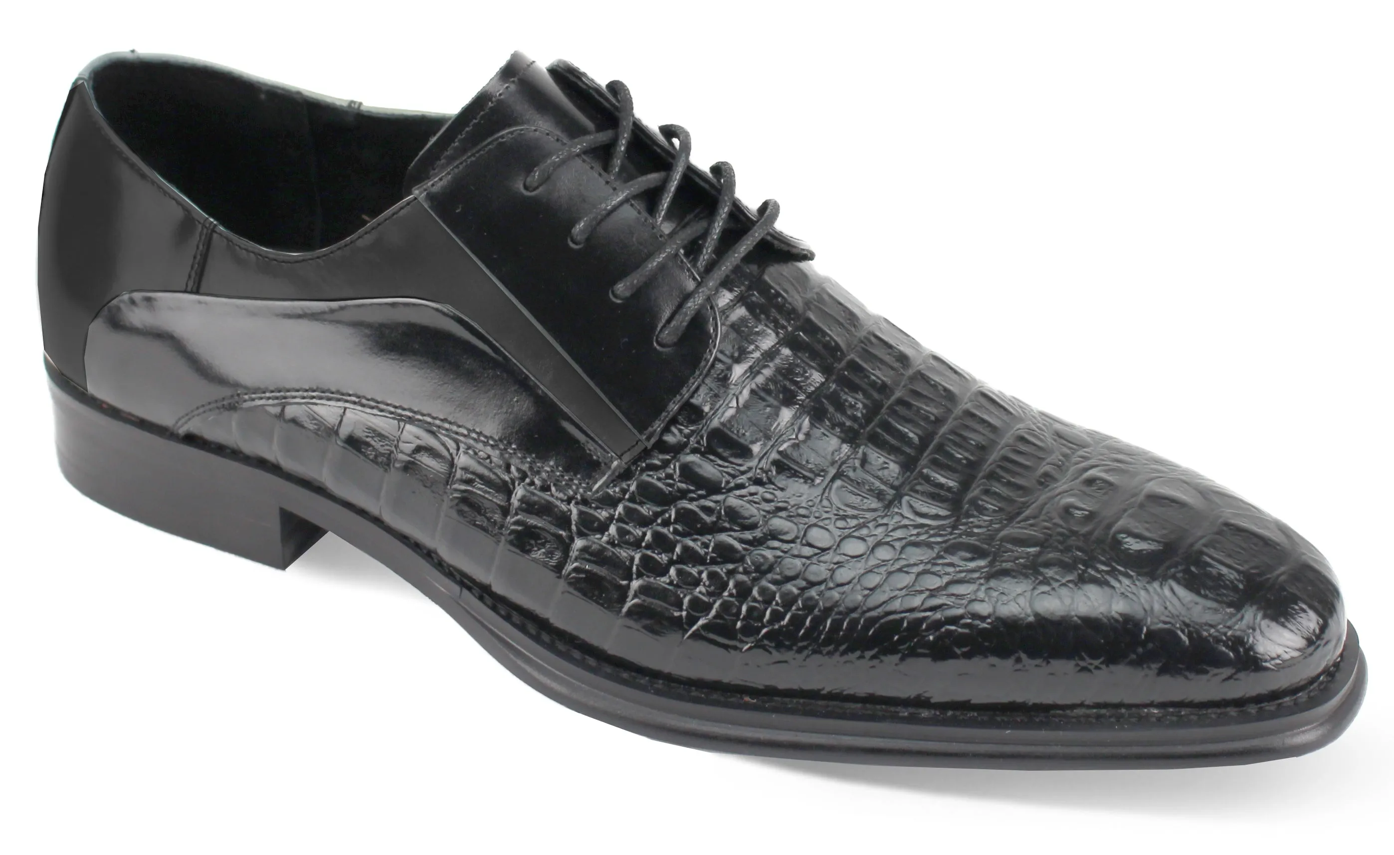 Luxe Allure: Black Crocodile Inspired Leather Lace Dress Shoes Orthopedic Foam Celebrity Vibe
