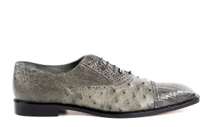 Comfort Midsole Belvedere - Onesto II, Genuine Ostrich and Caiman Crocodilus Dress Shoe - Gray - 1419 - IN STORE (SIZE 8.5, 14 and 15 ONLY)