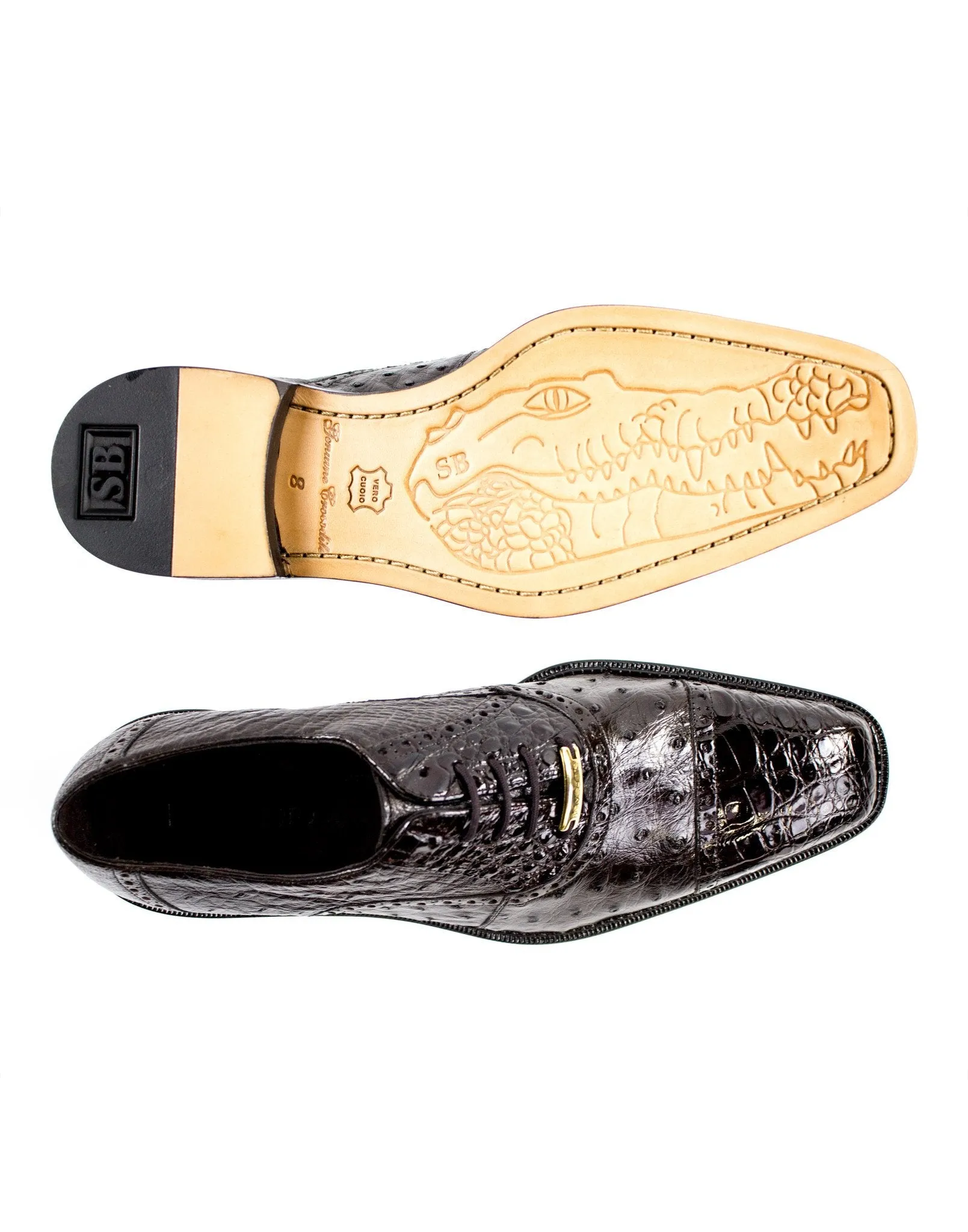 Durable Fabric Street Cool Belvedere - Onesto II, Genuine Ostrich and Crocodile Dress Shoe - Brown - 1419 - IN STORE