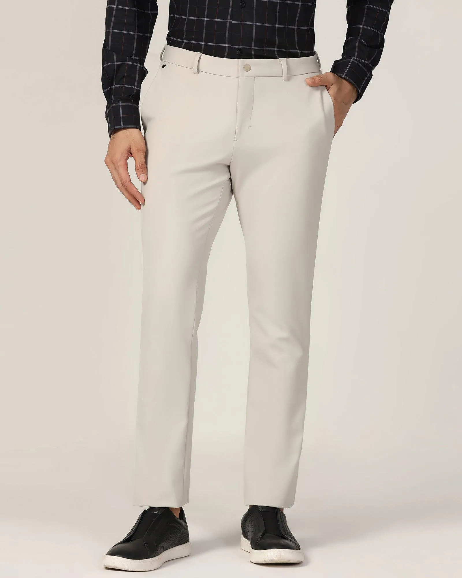 TechPro Slim Fit B-91 Formal Off White Solid Trouser - Ashley Quick Cool
