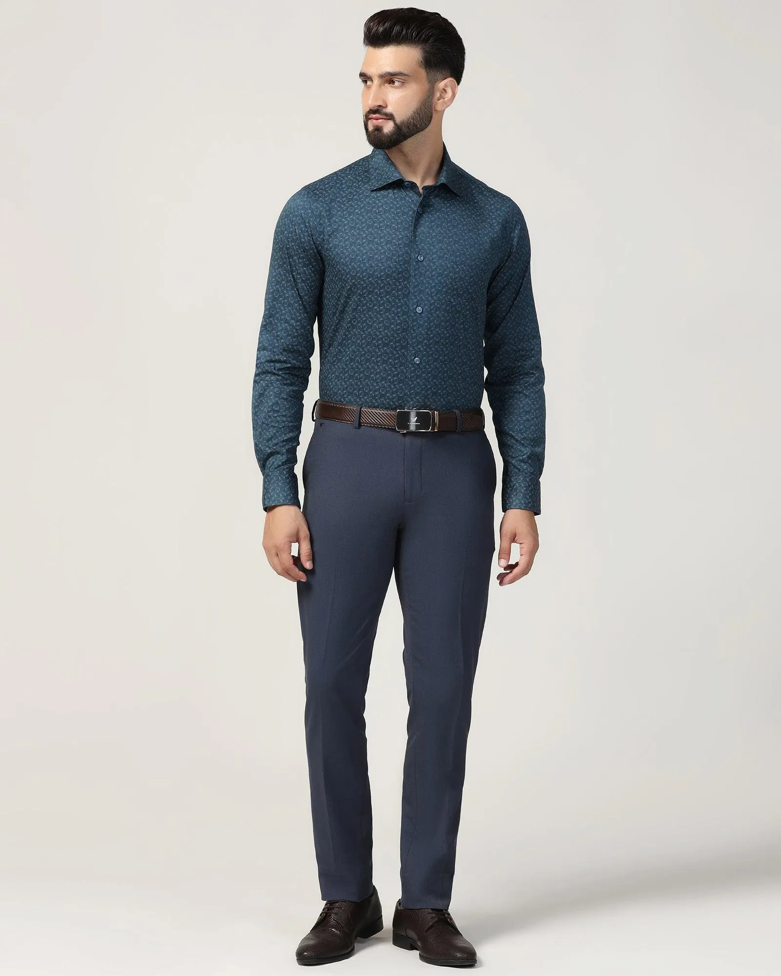 High Street Fashion Temp Tech Formal Blue Printed Shirt - Mateo