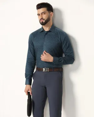 Temp Tech Formal Blue Printed Shirt - Mateo Smooth Seam Finish All Purpose Weave Design