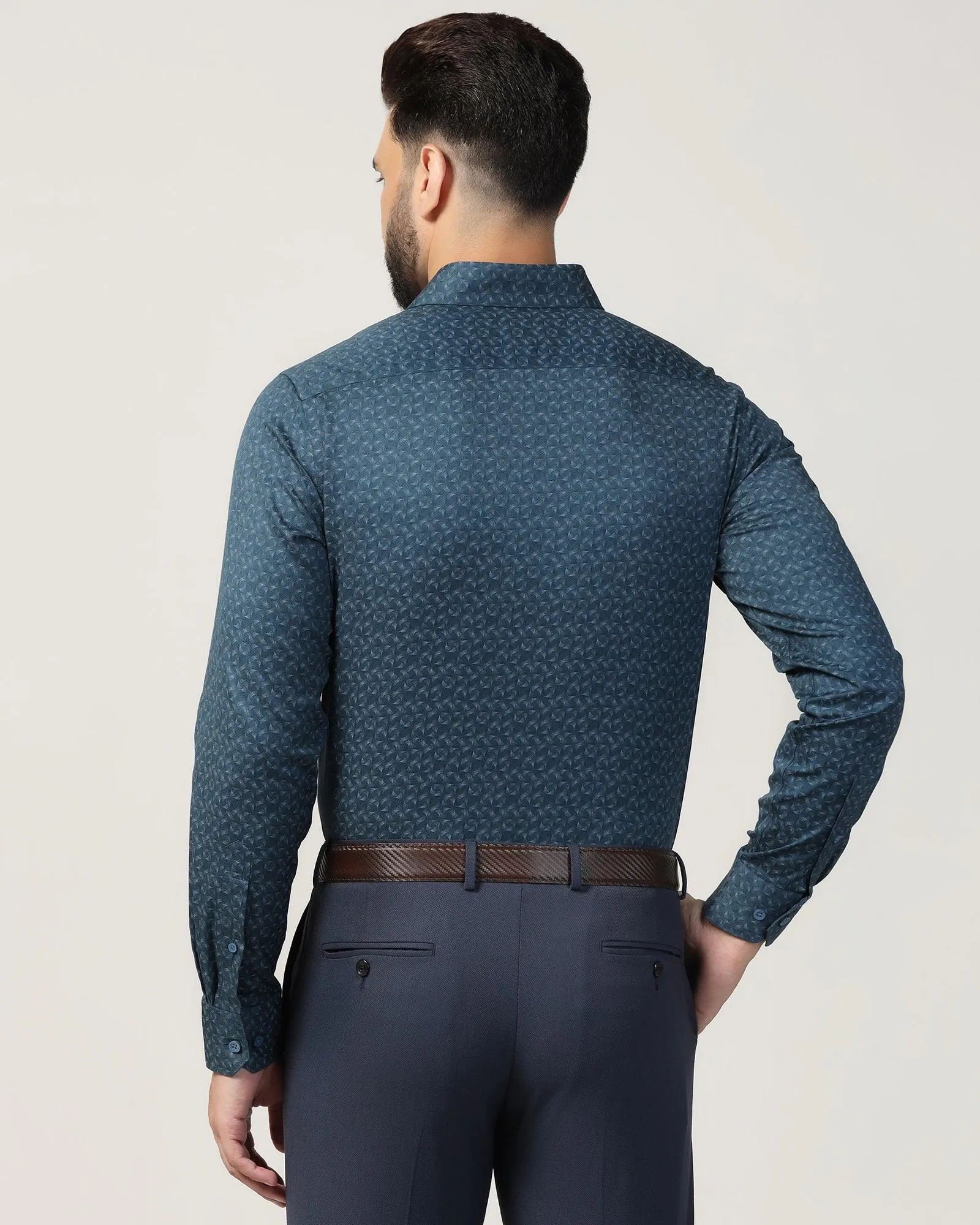 Urban Style Layered Hemline Temp Tech Formal Blue Printed Shirt - Mateo