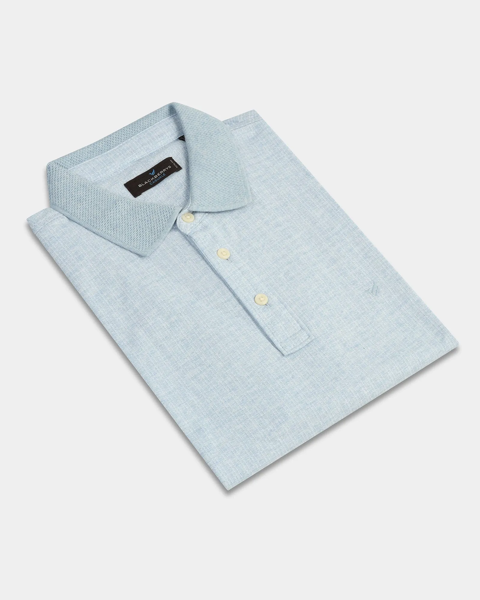 Sky Blue Textured Polo - Shepred Comfortable Design Four Button Placket
