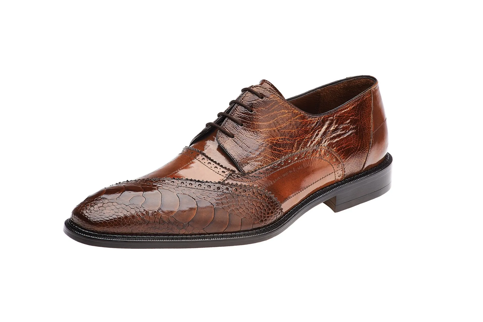 Belvedere - Nino, Genuine Ostrich Leg and Eel Dress Shoe - Antique Camel - 0B4 (IN STORE) Sweat Resistant Urban Stroll Arch Support Wellness Seekers